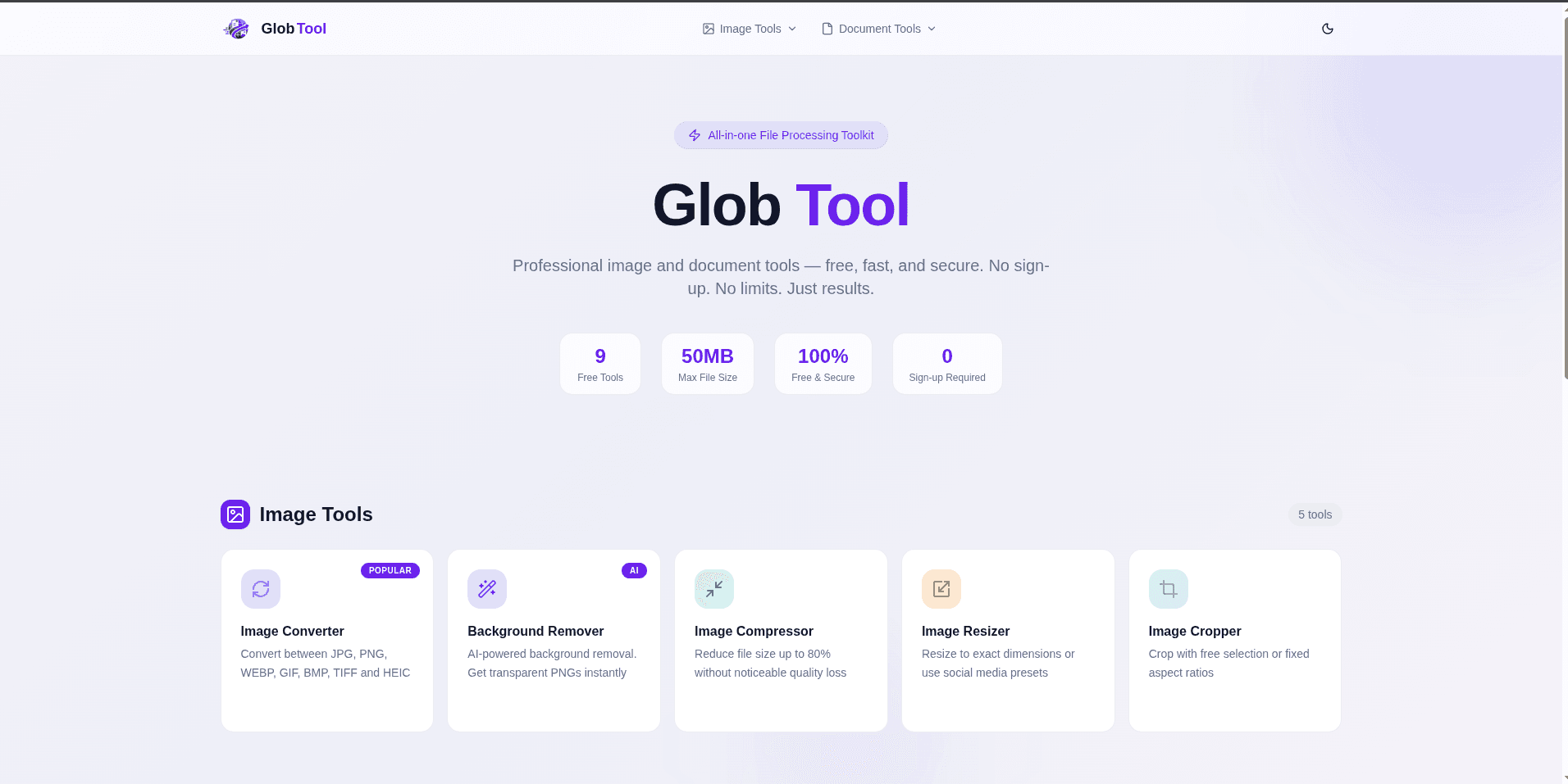 GlobTool project screenshot